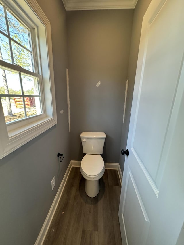 bathroom featuring toilet, baseboards, and wood finished floors