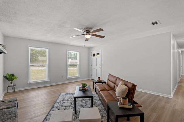 4221 Cap Chat St, Hephzibah, GA 30815 - living area featuring ceiling fan, light wood-style flooring, and a textured ceiling