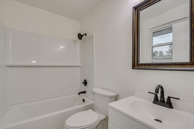 full bathroom with vanity, toilet, shower / tub combination, and a textured ceiling