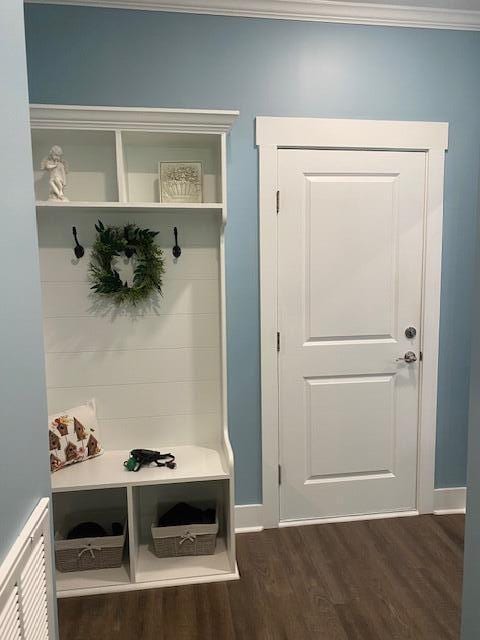 256 Candlewick Loop, Mccormick, SC 29835 - mudroom with dark wood-type flooring and ornamental molding