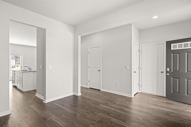 foyer entrance with dark wood-type flooring and sink