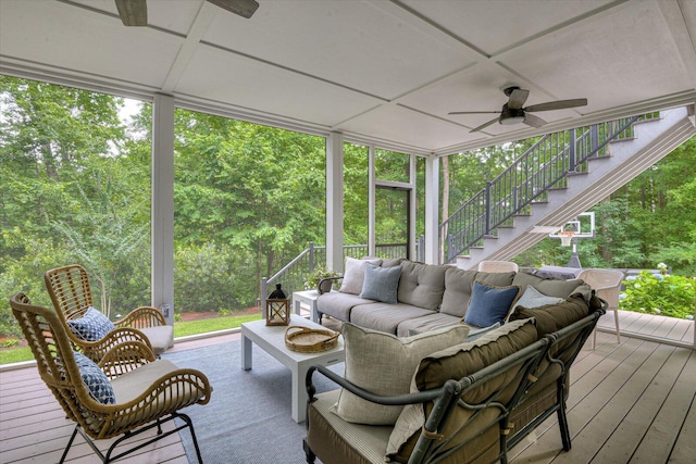 sunroom / solarium with ceiling fan