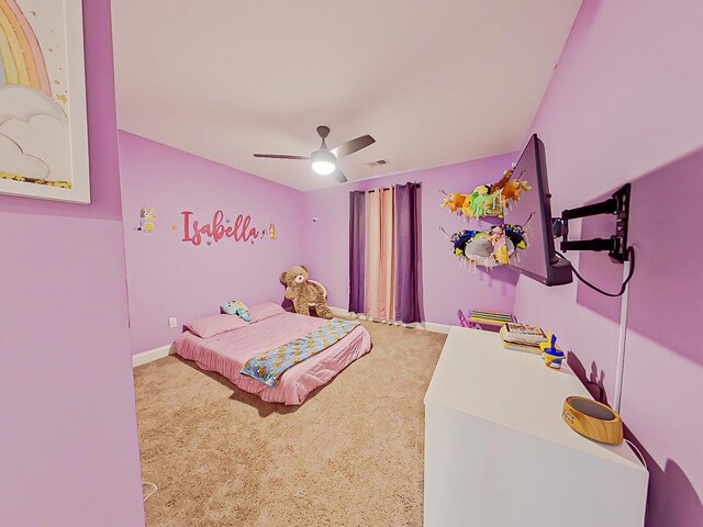 bedroom featuring carpet flooring and ceiling fan