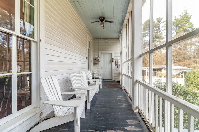 deck featuring ceiling fan and covered porch