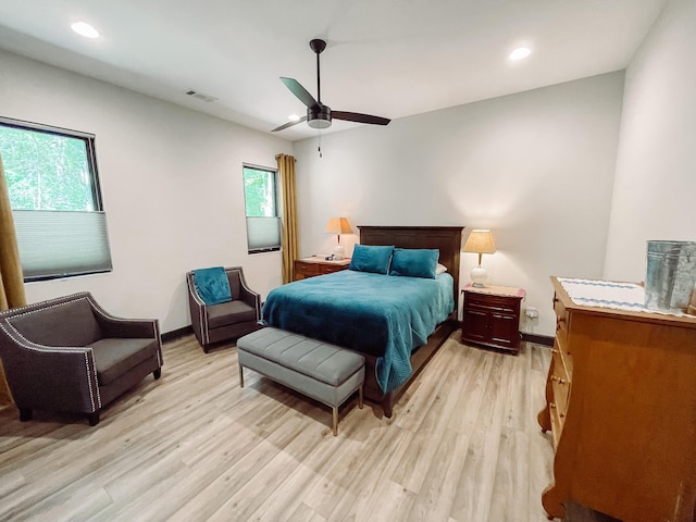 217 Cove Point Ln, Mccormick, SC 29835 - bedroom with light wood-type flooring, baseboards, recessed lighting, and a ceiling fan