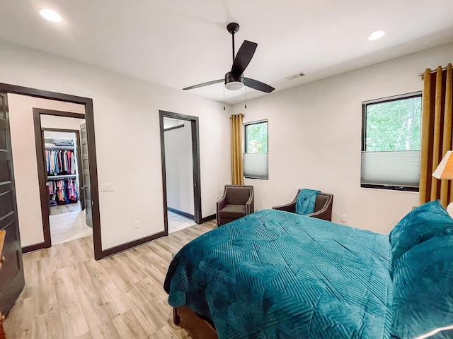 217 Cove Point Ln, Mccormick, SC 29835 - bedroom featuring light wood-type flooring, multiple windows, baseboards, recessed lighting, and ceiling fan