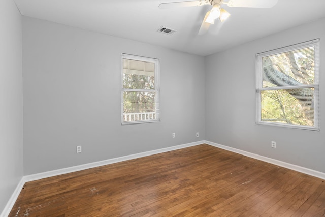 unfurnished room featuring ceiling fan and wood-type flooring