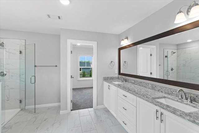 5511 Sweetwater Dr, Grovetown, GA 30813 - full bathroom with marble finish floors, a marble finish shower, and double vanity