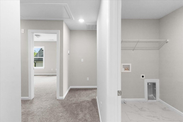 5511 Sweetwater Dr, Grovetown, GA 30813 - laundry area with hookup for an electric dryer, hookup for a washing machine, marble finish flooring, attic access, and recessed lighting
