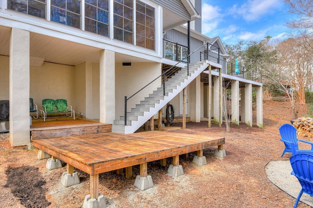 exterior space featuring a deck and stairway