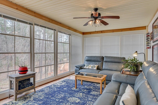 sunroom featuring ceiling fan and a healthy amount of sunlight