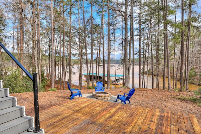 deck featuring a fire pit