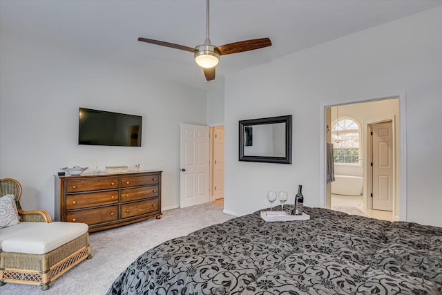 carpeted bedroom with baseboards and a ceiling fan