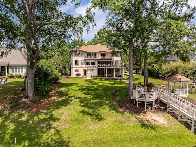 197 River Bend Dr, Clarks Hill, SC 29821 - view of grassy yard with a gazebo and a wooden deck