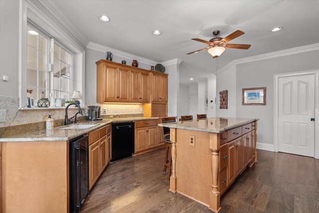 197 River Bend Dr, Clarks Hill, SC 29821 - kitchen with dishwasher, a sink, beverage cooler, a ceiling fan, and backsplash