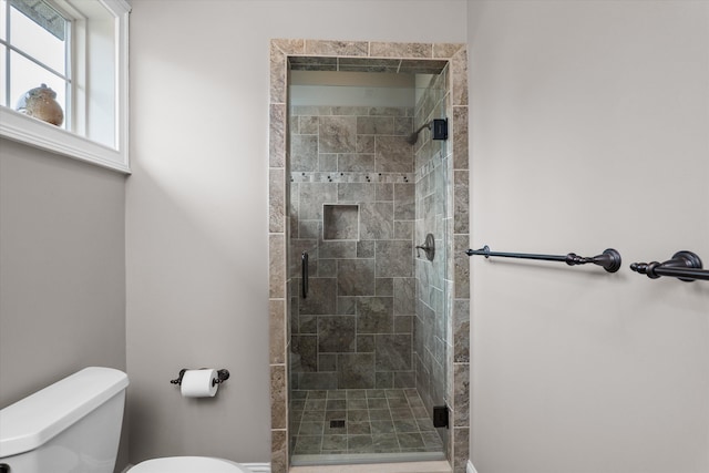 197 River Bend Dr, Clarks Hill, SC 29821 - bathroom with toilet, a stall shower, and baseboards