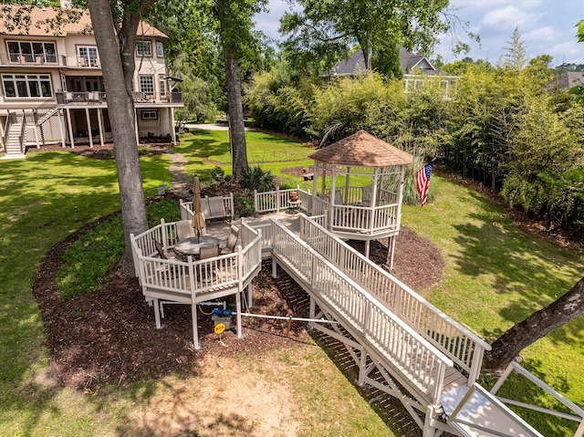197 River Bend Dr, Clarks Hill, SC 29821 - view of grassy yard featuring a gazebo, stairway, and a wooden deck