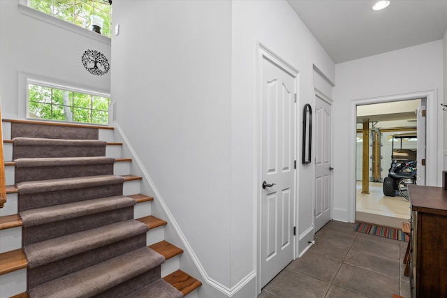 197 River Bend Dr, Clarks Hill, SC 29821 - stairs featuring tile patterned floors and recessed lighting