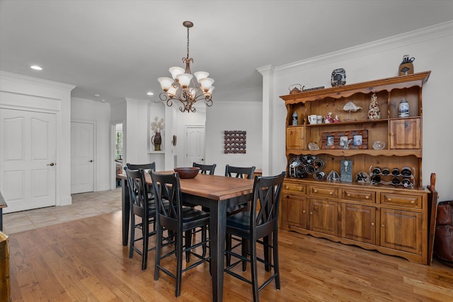197 River Bend Dr, Clarks Hill, SC 29821 - dining area featuring light wood-style floors, a chandelier, ornamental molding, and recessed lighting
