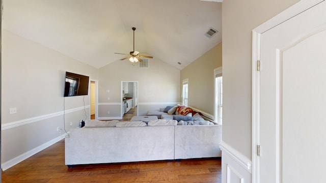 2054 Dundee Way, Grovetown, GA 30813 - living room featuring a ceiling fan, wood finished floors, and lofted ceiling