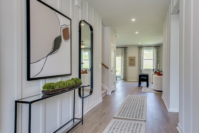 corridor featuring light hardwood / wood-style flooring