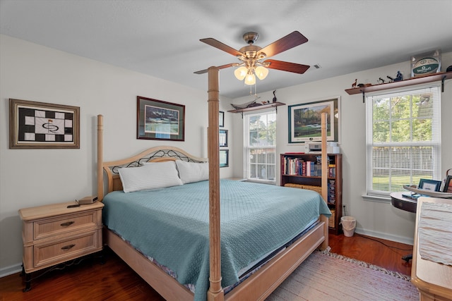 721 Spalding Ct, Martinez, GA 30907 - bedroom featuring dark wood finished floors, baseboards, ceiling fan, and access to outside