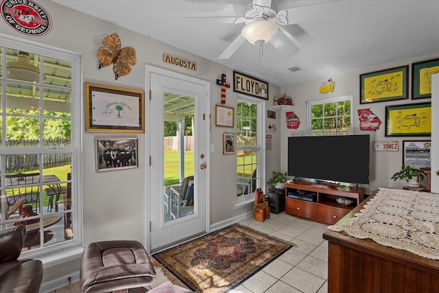 721 Spalding Ct, Martinez, GA 30907 - living area with light tile patterned flooring and a ceiling fan