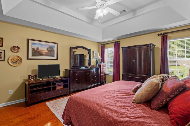 721 Spalding Ct, Martinez, GA 30907 - bedroom with a tray ceiling, multiple windows, wood finished floors, and baseboards