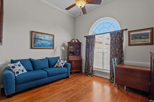 721 Spalding Ct, Martinez, GA 30907 - living area featuring crown molding, ceiling fan, wood finished floors, and baseboards