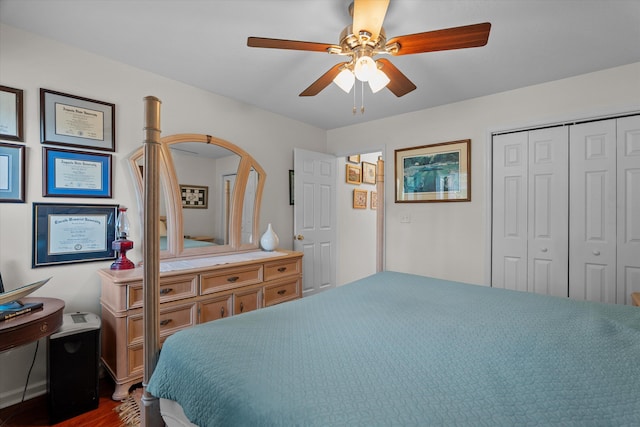 721 Spalding Ct, Martinez, GA 30907 - bedroom featuring dark wood-style floors, a closet, and a ceiling fan
