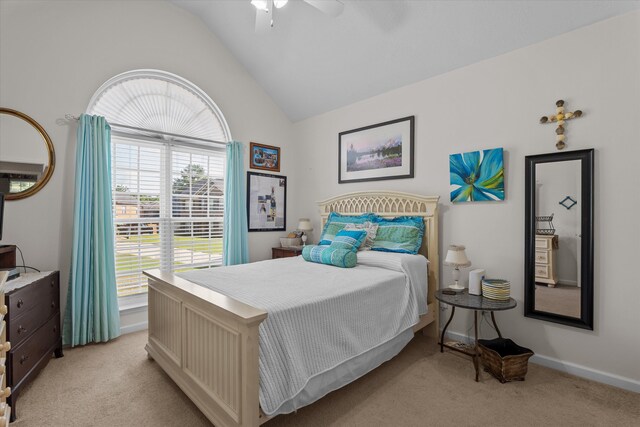 721 Spalding Ct, Martinez, GA 30907 - bedroom featuring light carpet, lofted ceiling, baseboards, and ceiling fan