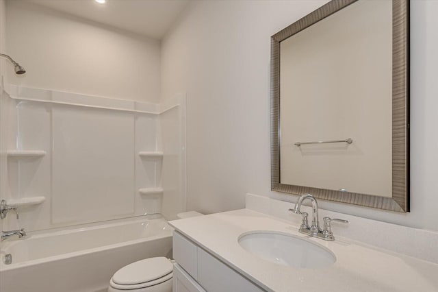 full bathroom with shower / tub combination, vanity, and toilet