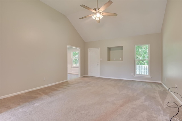 1869 Heathers Way, Augusta, GA 30906 - spare room featuring high vaulted ceiling, light carpet, ceiling fan, and baseboards