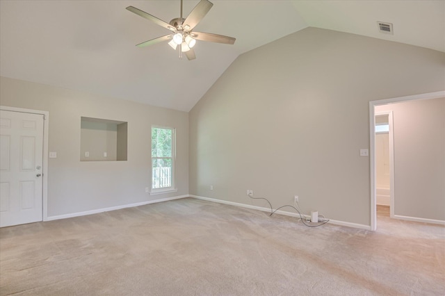 1869 Heathers Way, Augusta, GA 30906 - unfurnished room with ceiling fan, light colored carpet, baseboards, and high vaulted ceiling