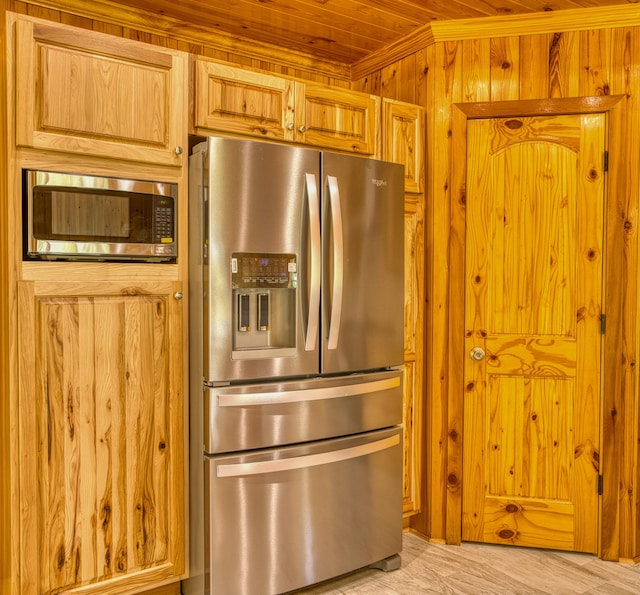 1423 Edgefield Rd, North Augusta, SC 29860 - kitchen featuring appliances with stainless steel finishes, wood walls, and wood ceiling