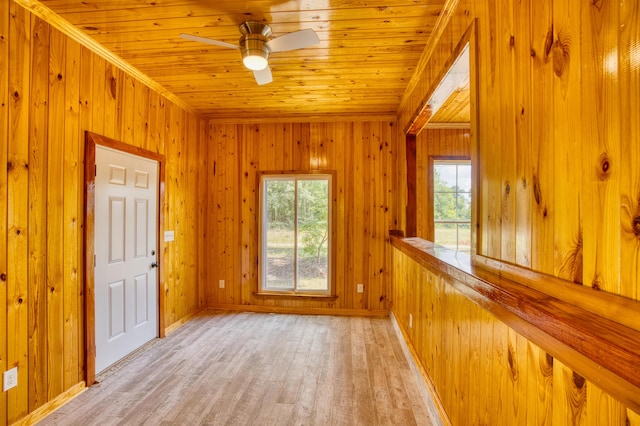1423 Edgefield Rd, North Augusta, SC 29860 - spare room featuring healthy amount of natural light, light wood-style flooring, wooden ceiling, wood walls, and a ceiling fan