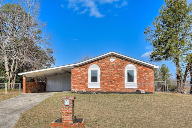 ranch-style house with a front lawn and a carport