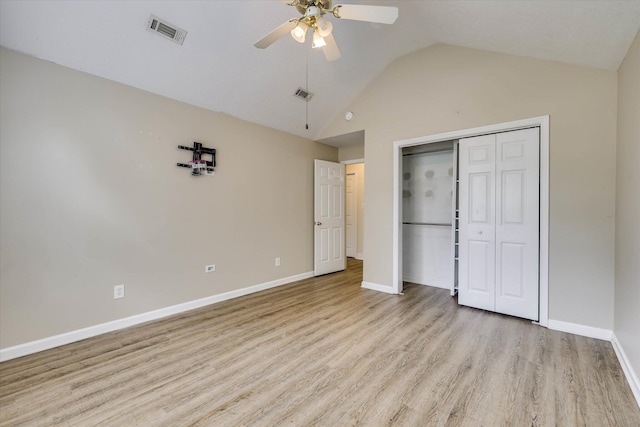 198 Eagle Lake Rd, North Augusta, SC 29841 - unfurnished bedroom with wood finished floors, vaulted ceiling, a closet, and ceiling fan