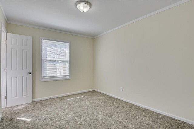 carpeted spare room with ornamental molding and baseboards