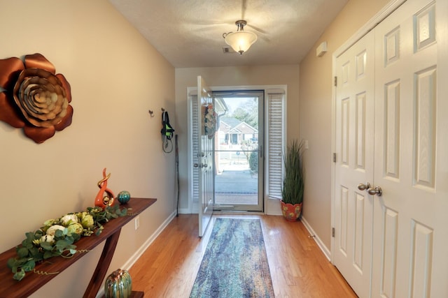 doorway to outside featuring light wood-type flooring