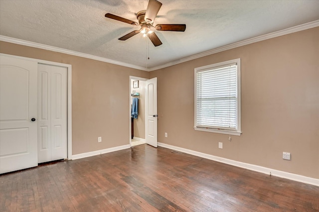 3840 Belair Rd, Augusta, GA 30909 - unfurnished bedroom featuring hardwood / wood-style floors, a closet, ornamental molding, a textured ceiling, and a ceiling fan