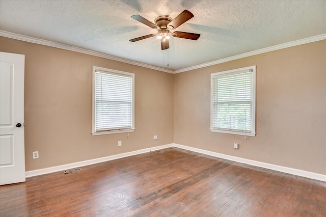 3840 Belair Rd, Augusta, GA 30909 - empty room with a ceiling fan, a textured ceiling, hardwood / wood-style flooring, and ornamental molding