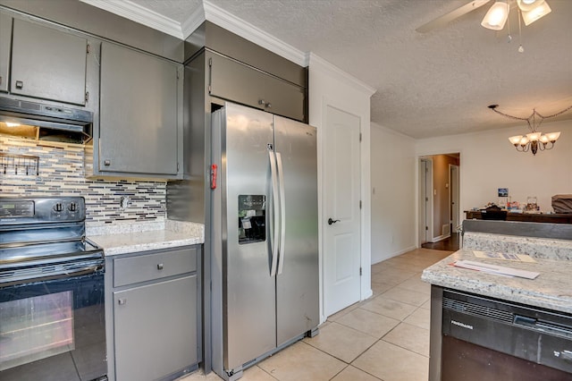 3840 Belair Rd, Augusta, GA 30909 - kitchen featuring stainless steel refrigerator with ice dispenser, black range with electric cooktop, exhaust hood, dishwashing machine, and decorative backsplash