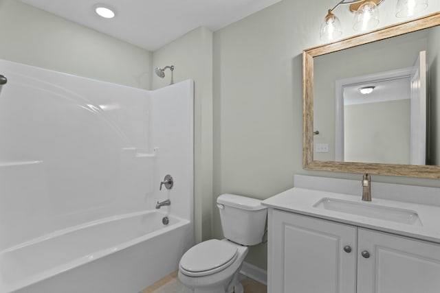 1355 Bellingham Dr, Beech Island, SC 29842 - full bath featuring  shower combination, toilet, baseboards, tile patterned flooring, and vanity