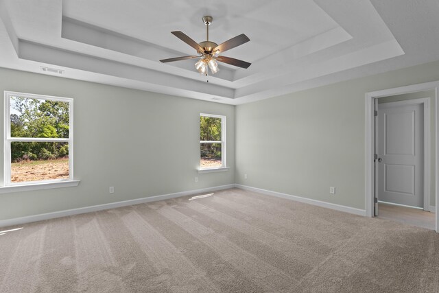 1355 Bellingham Dr, Beech Island, SC 29842 - spare room featuring a ceiling fan, carpet floors, a raised ceiling, and a healthy amount of sunlight