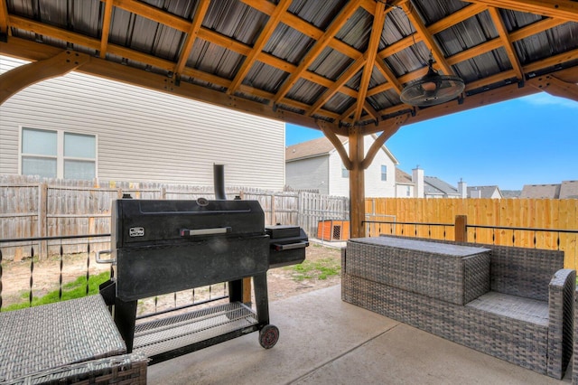 view of patio featuring a gazebo and grilling area