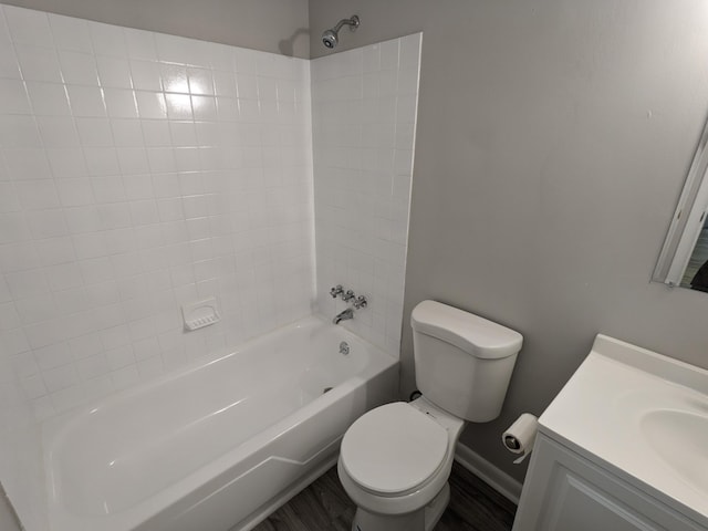 3332 Hillis Rd, Augusta, GA 30906 - bathroom featuring toilet, shower / tub combination, vanity, baseboards, and wood finished floors