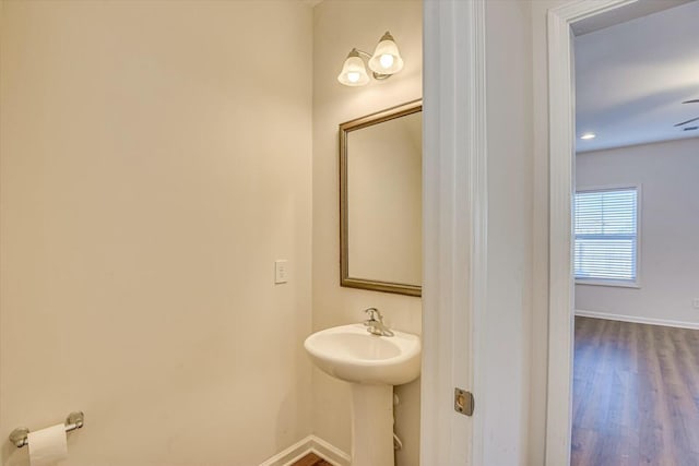 bathroom with hardwood / wood-style floors and sink