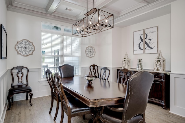 210 Rivernorth Dr, North Augusta, SC 29841 - dining space with coffered ceiling, plenty of natural light, beam ceiling, light wood finished floors, and a chandelier