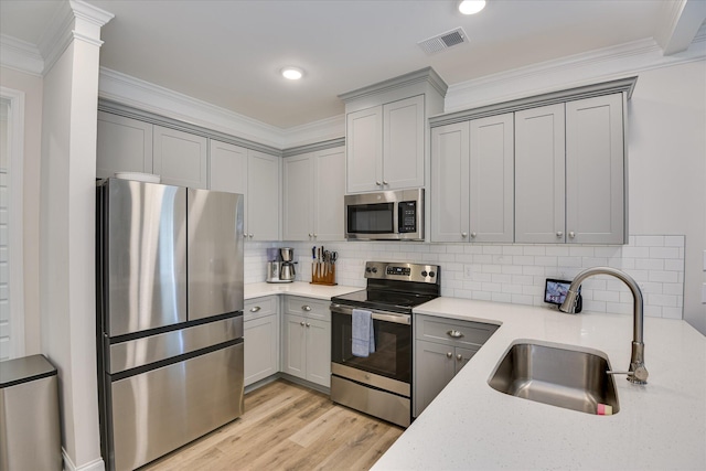 kitchen featuring a sink, gray cabinets, and appliances with stainless steel finishes